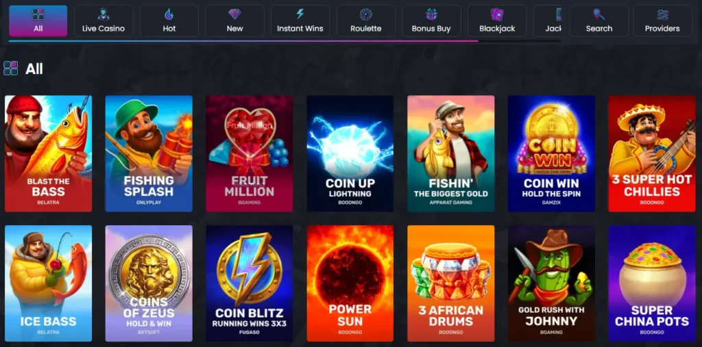 Britsino Casino Games Selection