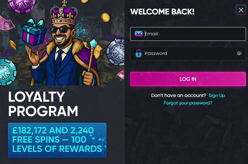 Logging in at Britsino Casino